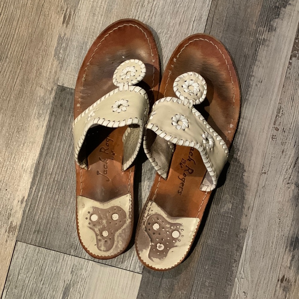 Bone and White Jack Rogers Flat Sandals